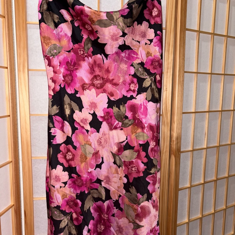 Lovely Day Vibrant Pink and Black Floral Midi Dress